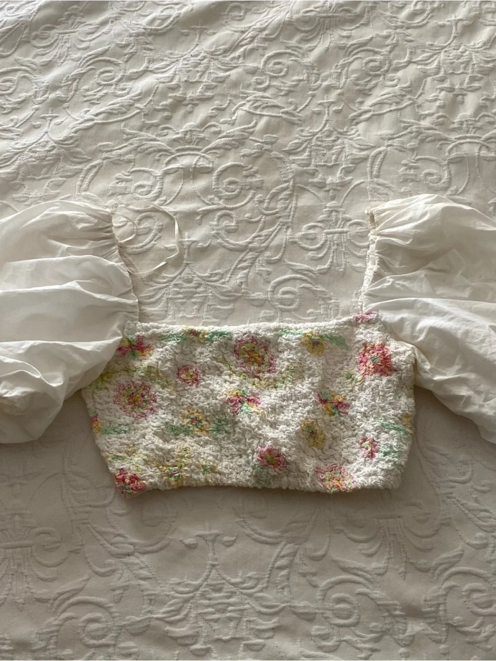 Zara puff sleeve floral crop top